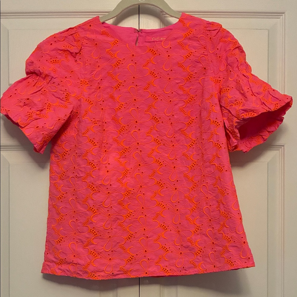 Lilly Pulitzer Lailah Pink and Orange eyelet Blouse
